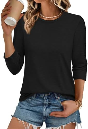 ATHMILE Womens 3/4 Sleeve T-Shirts Summer Tops Fall Fashion Blouses Beach Vacation Clothes Spring... | Amazon (US)