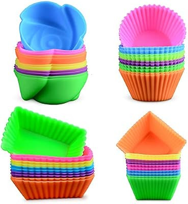 Silicone Baking Cups Cupcake Liners - 48Pcs Reusable Silicone Molds Including Round, Rectanguar, ... | Amazon (US)
