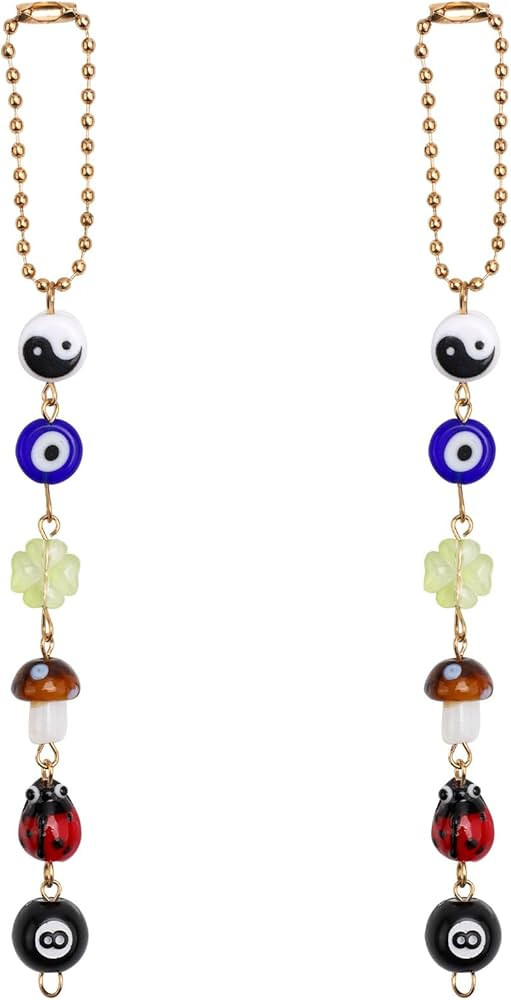 2pcs Evil Eye Car Charm, Good Luck Rear View Mirror Charm with Yin and Yang Beaded Evil Eye Four ... | Amazon (UK)