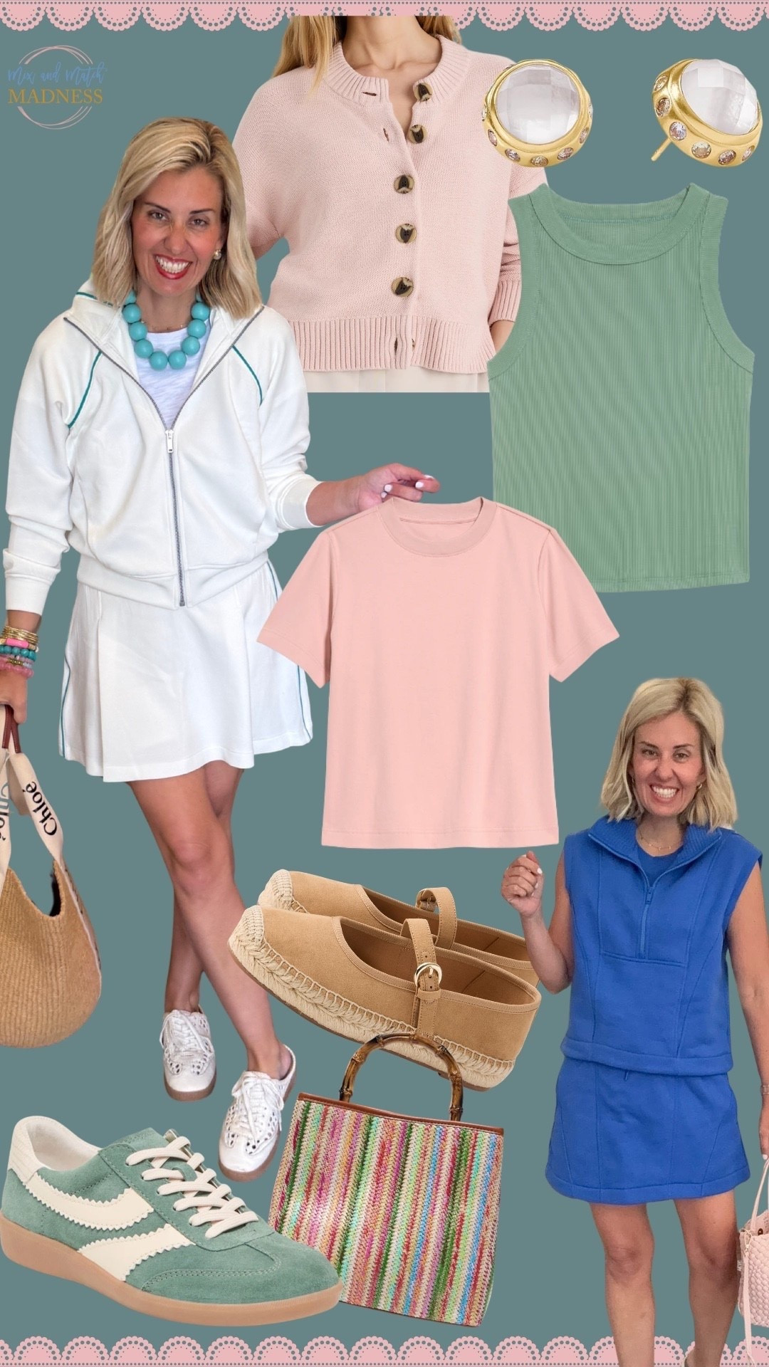 Showing you how I mix and match other pieces with my Spanx sets! Both sets ON SALE! 

Jacket - xs
1/2 zip -xs
Skirts - small