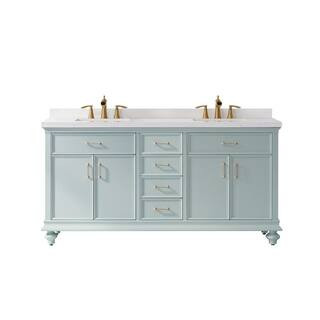 ROSWELL Charlotte 72 in. W Vanity in Finnish Green with Composite Stone Vanity Top in Carrara Whi... | The Home Depot