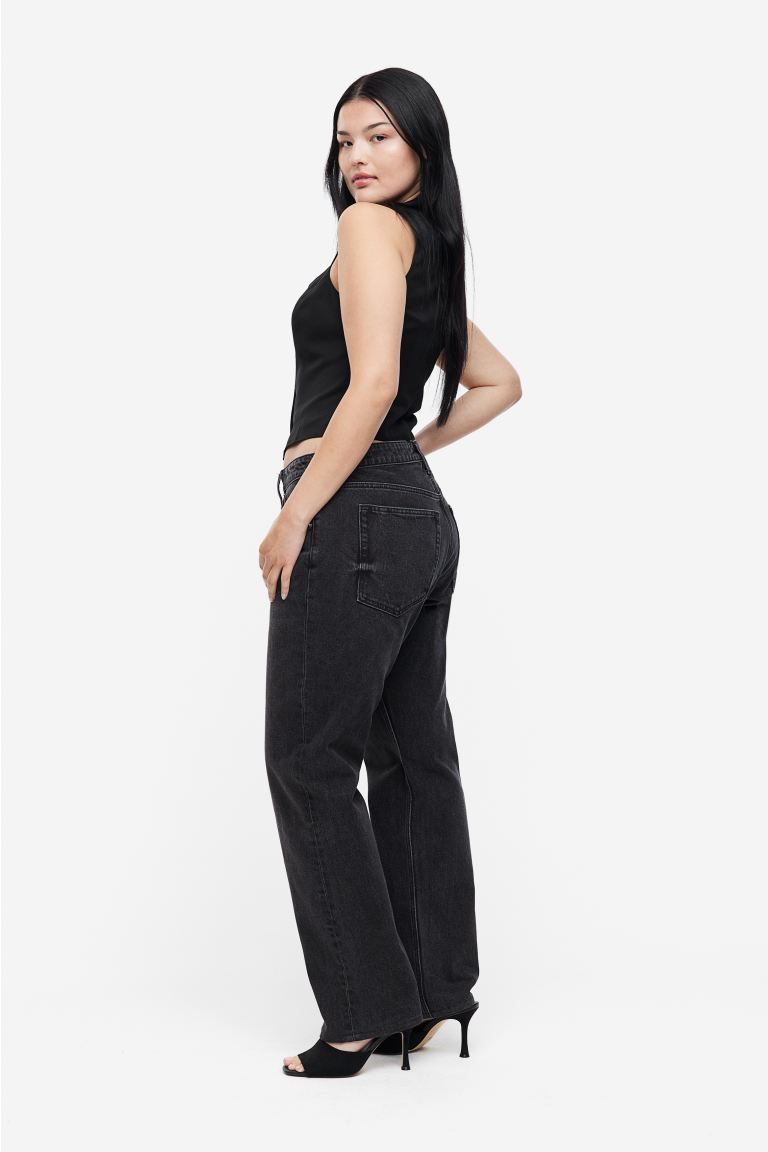 Curvy Fit Straight Regular Jeans - Black - Ladies | H&M US | H&M (US + CA)