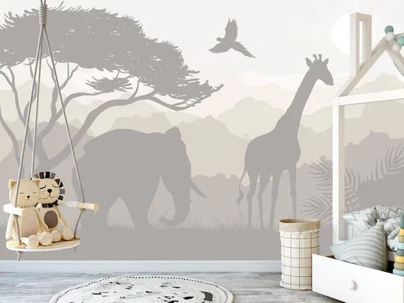 Safari Animals Wallpaper Nursery Removable Giraffe and - Etsy | Etsy (US)
