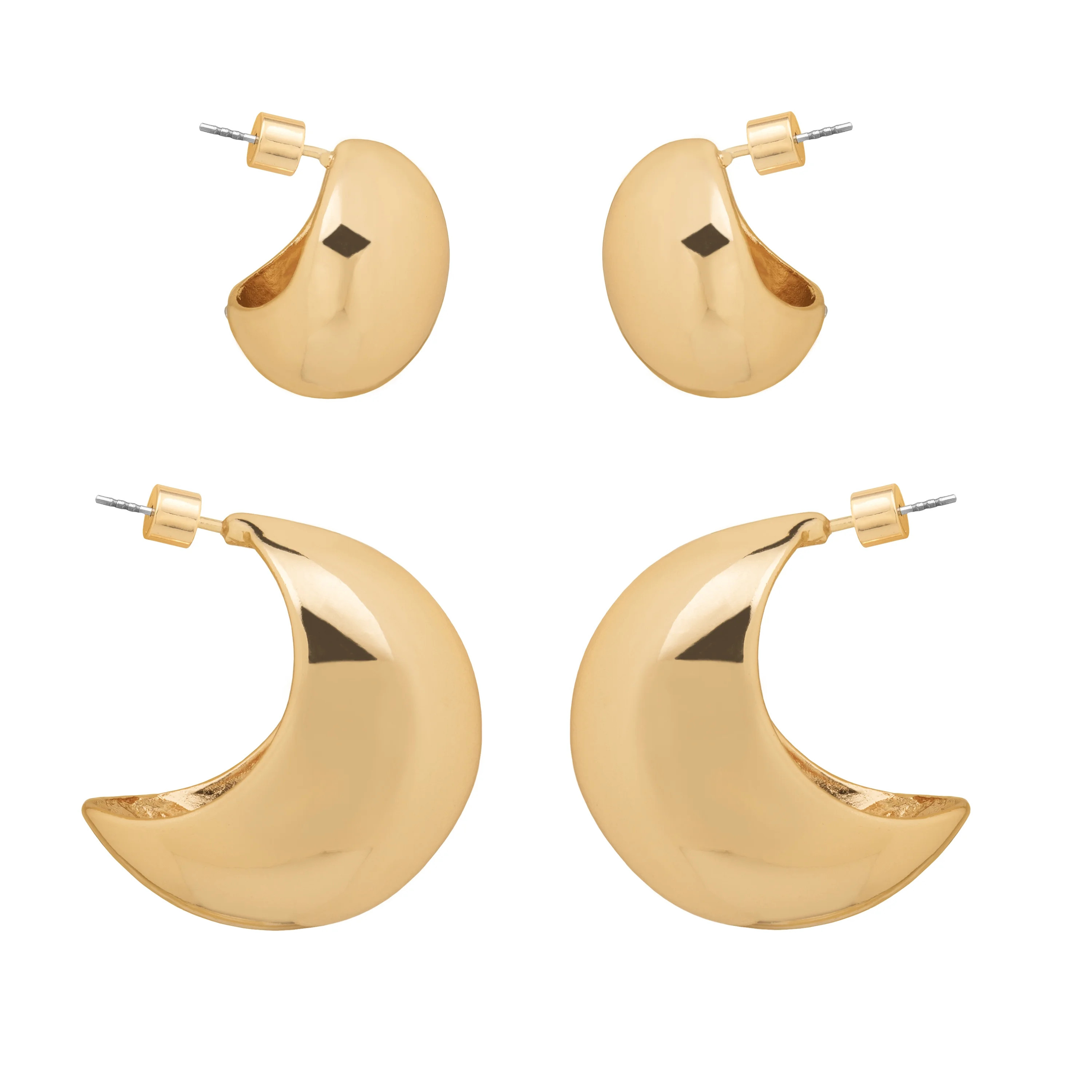 Scoop Women's Gold Tone 2-Pair Stud and Hoop Earrings, Fashion Jewelry | Walmart (US)