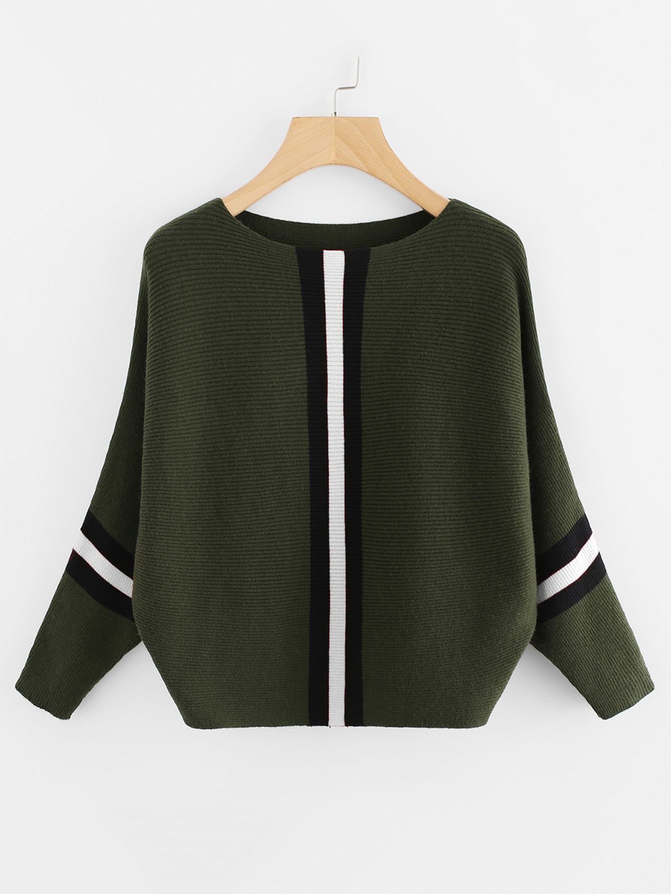 Contrast Striped Panel Batwing Sleeve Sweater | SHEIN