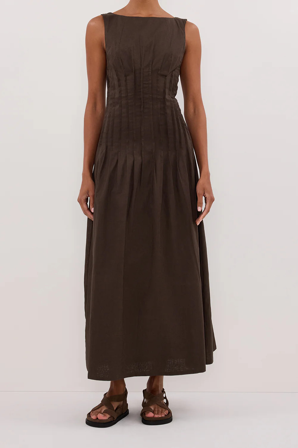 MANA BITTER CHOC LINEN MIDI DRESS | DISSH