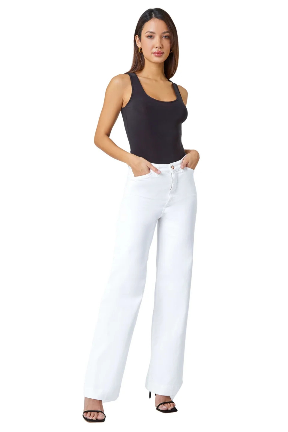 Roman White Cotton Blend Wide Leg Stretch Jeans - Size 18 | Matalan (UK)