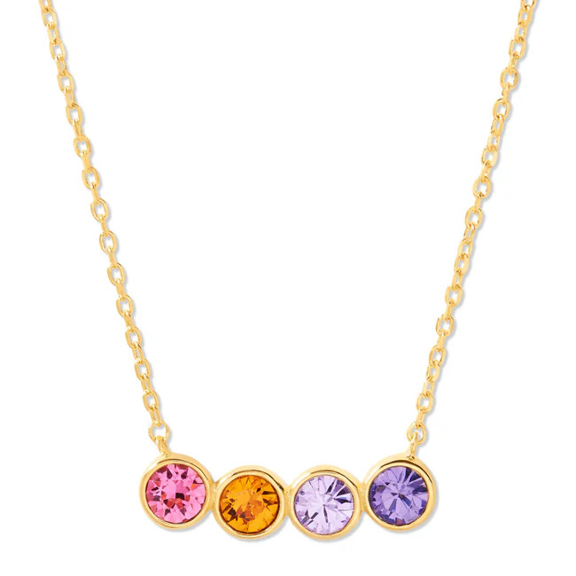 4 Stone Bezel Set Gold Birthstone Necklace | Eve's Addiction