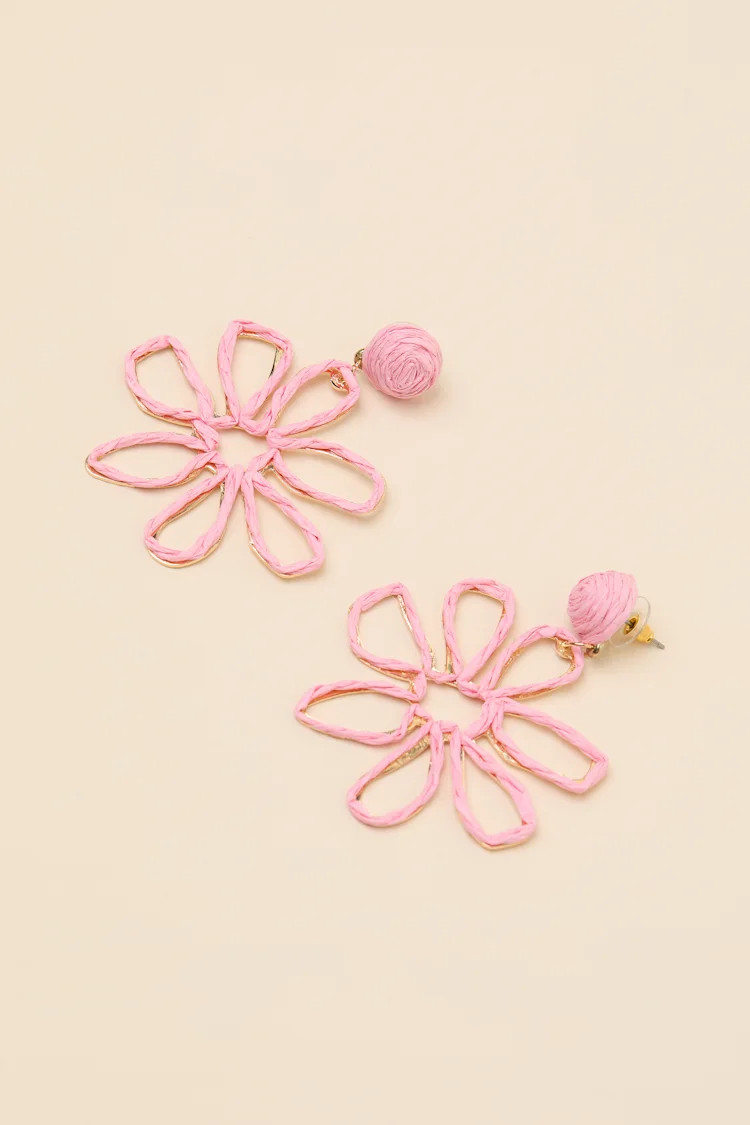 Paulina Pink Raffia Flower Earrings | Lulus