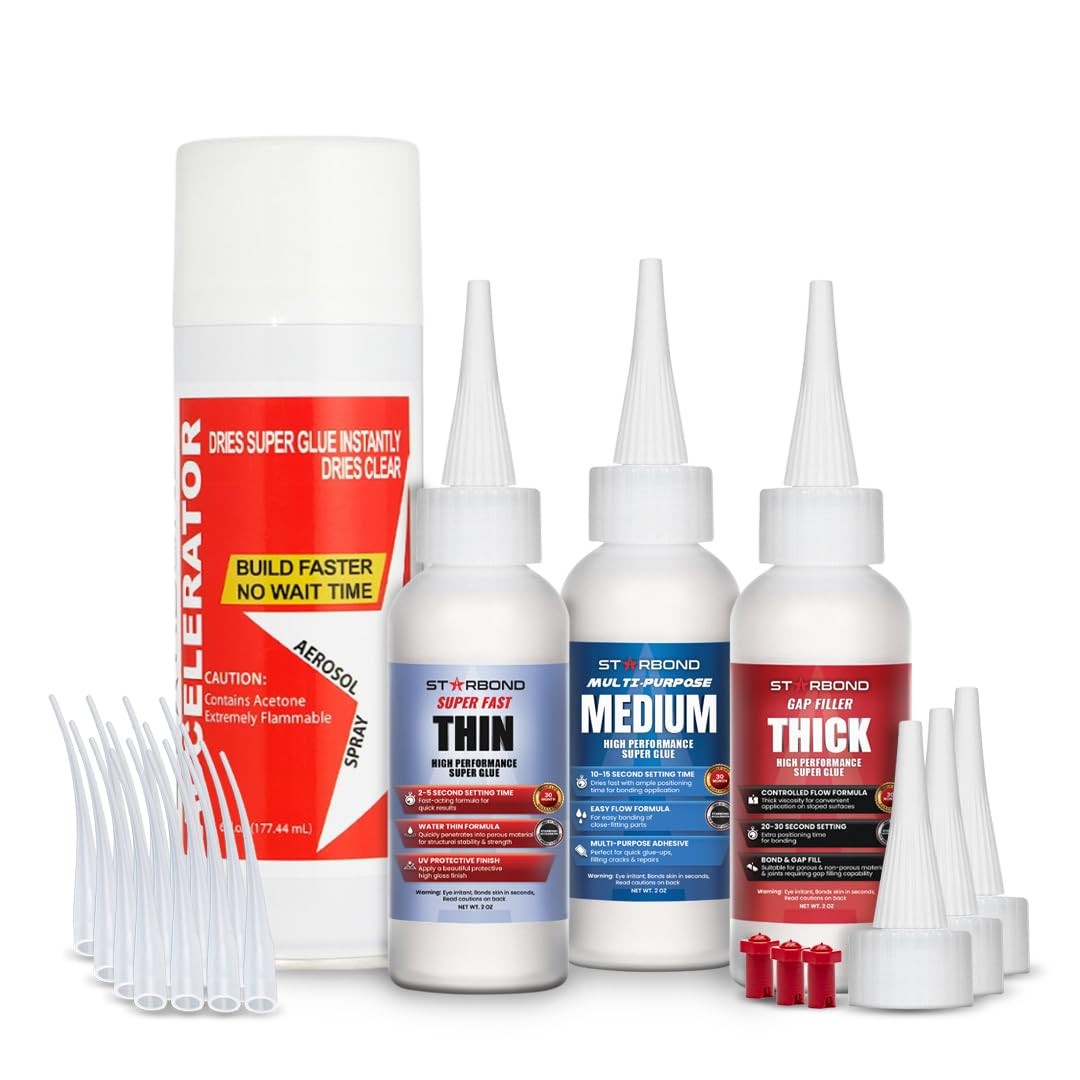 STARBOND CA Glue with Activator Kit – Thin, Medium & Thick 2 oz Bottles with 6 oz Accelerator ... | Amazon (US)