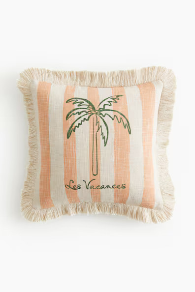 H & M - Fringed linen-blend cushion cover - Orange | H&M (UK, MY, IN, SG, PH, TW, HK)