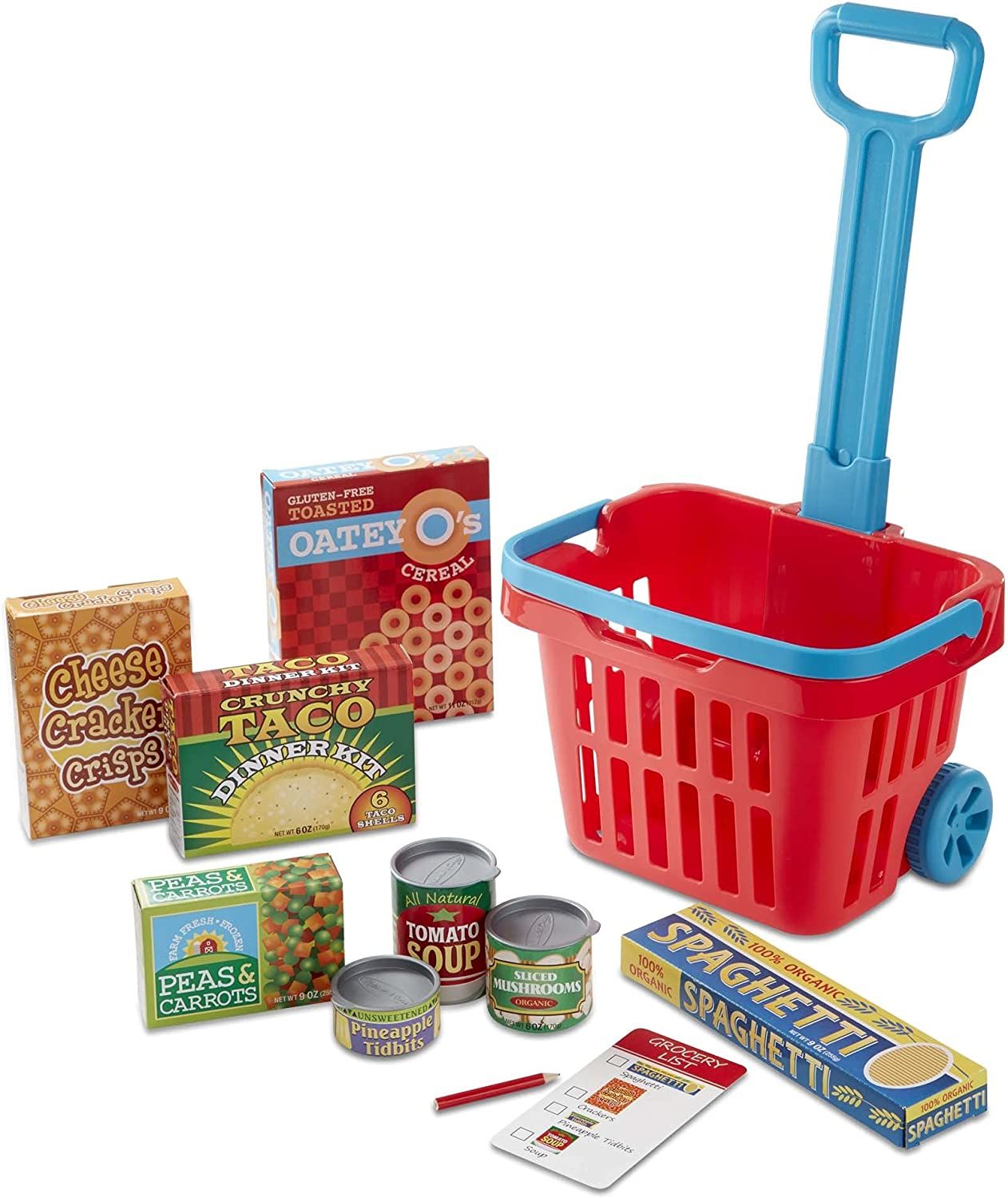 Melissa & Doug Fill and Roll Grocery Basket Play Set With Play Food Boxes and Cans (11 pcs), Frus... | Amazon (US)