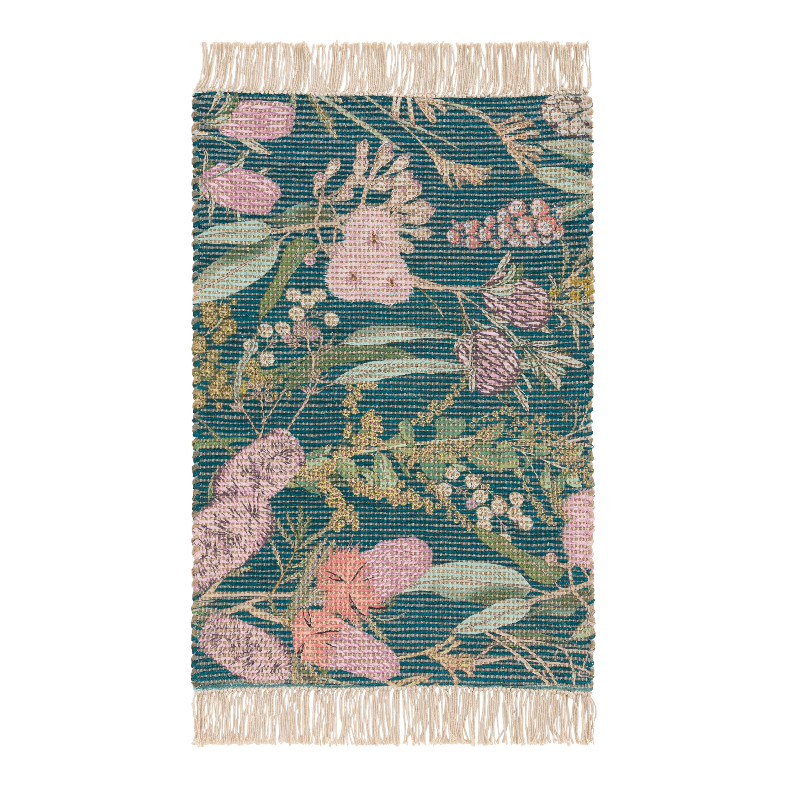 Protea Pink and Teal Floral Handwoven Jute Blend Area Rug | World Market