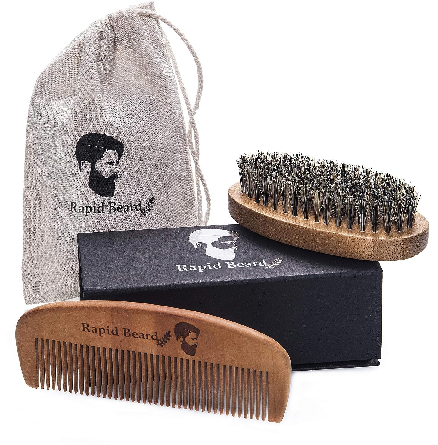 Beard Brush and Beard Comb kit for Men Grooming, Styling & Shaping - Handmade Wooden Comb and Nat... | Amazon (US)