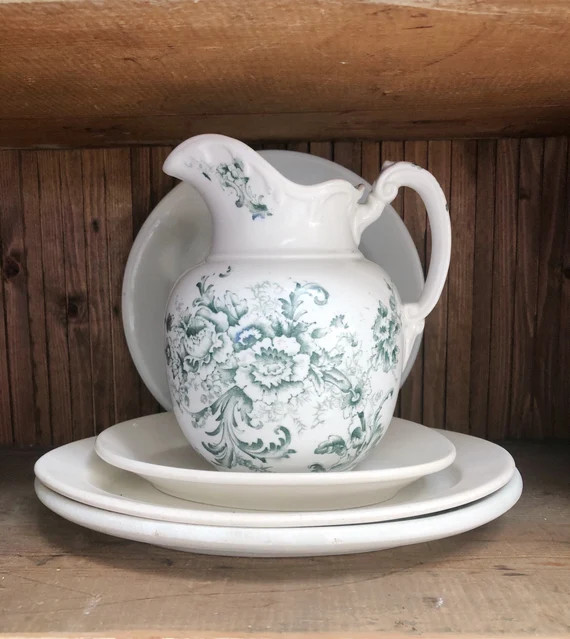 Vintage TRANSFERWARE IRONSTONE PITCHER w/ Florals  Antique | Etsy | Etsy (US)