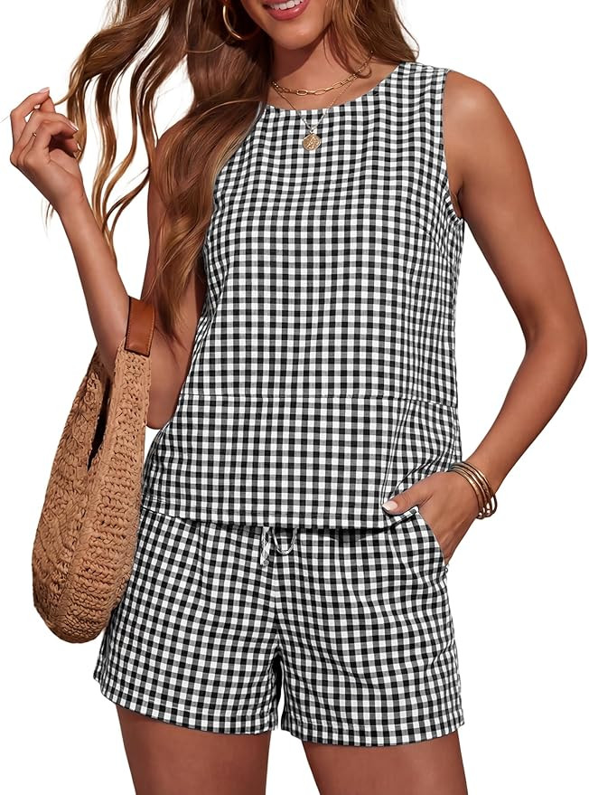 LOMON Women's Trendy 2 Piece Outfits Shorts Sets Summer Crew Neck Sleeveless Tank Top and Bottom ... | Amazon (US)