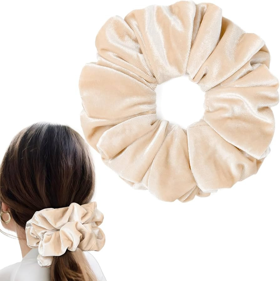 CEELGON Beige Big Velvet Scrunchie 6.5 Inches Jumbo Scrunchies Hair Ties Oversized Ponytail Holde... | Amazon (US)