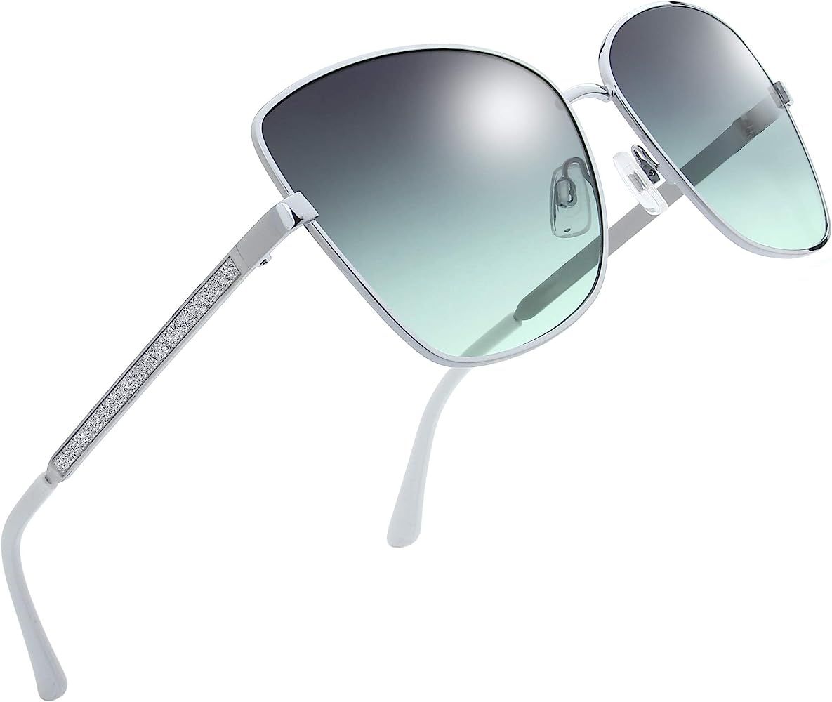 Classic Crystal Elegant Women Beauty Design Sunglasses Gift Box (L175-Silver, Grey/Green) | Amazon (US)