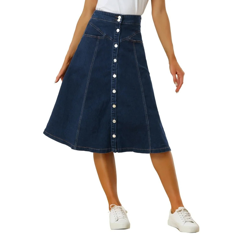Allegra K Womens' Buttons Front High Waist Stretchy  A-Line Flowy Midi Skirts with Pocket | Walmart (US)