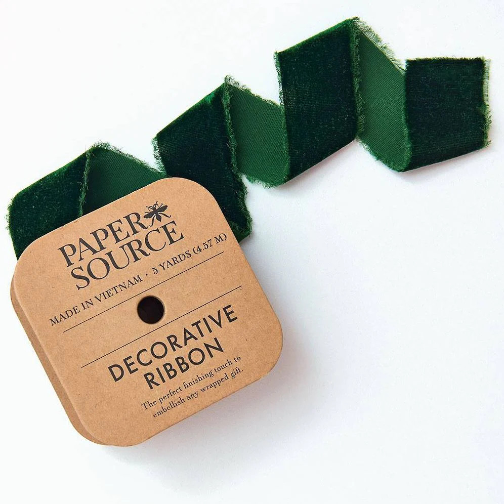 Green Frayed Velvet 1.5" 5 YD | Paper Source