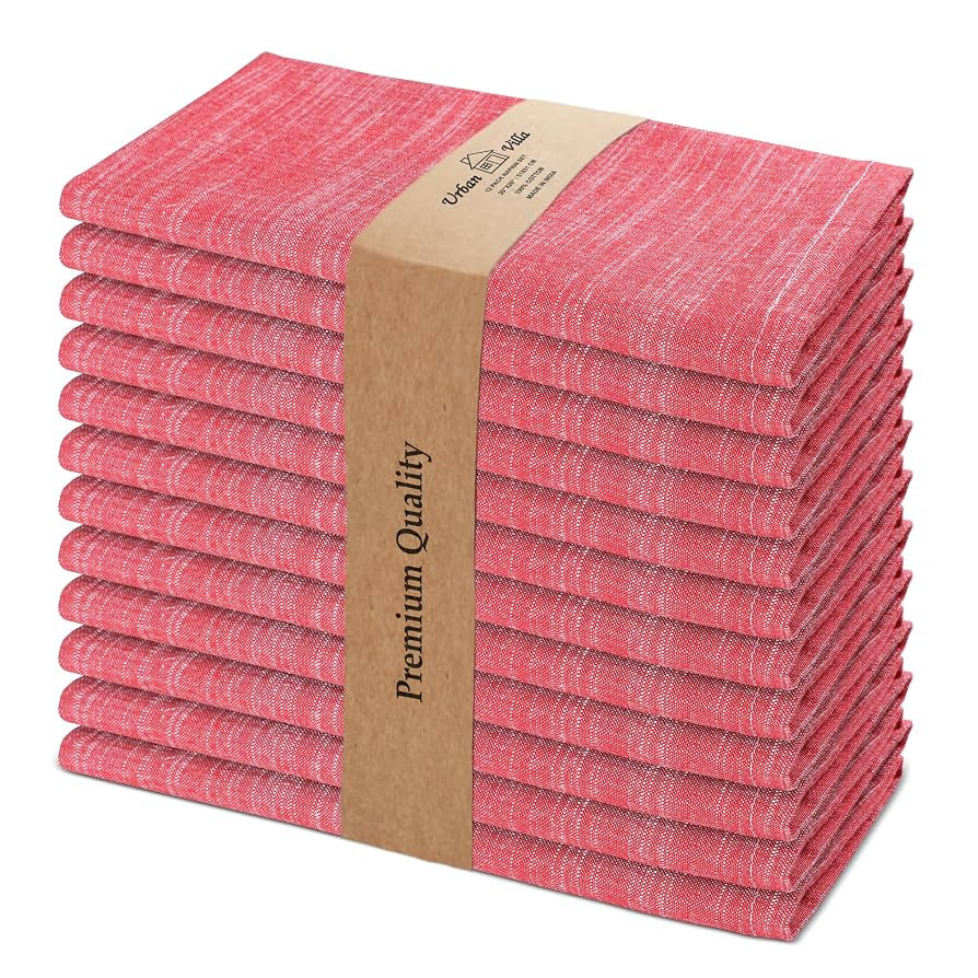 Urban Villa Dinner Napkins Red White Chambray Cloth Napkins (Set of 12) Oversized 20x20 Inches 10... | Amazon (US)