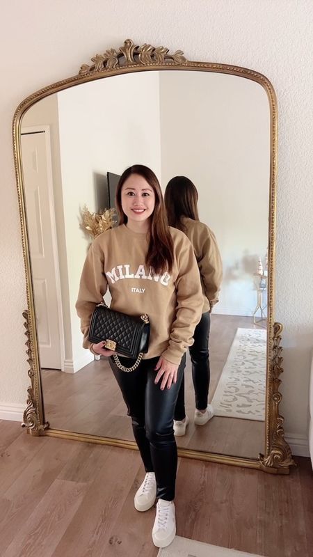 Feeling loved and cherished in my comfortable yet chic outfit, paired with my favorite French sneaker brand, Veja. Milan sweater, black leather pants, Chanel boy bag.

#LTKSeasonal #LTKshoecrush #LTKstyletip