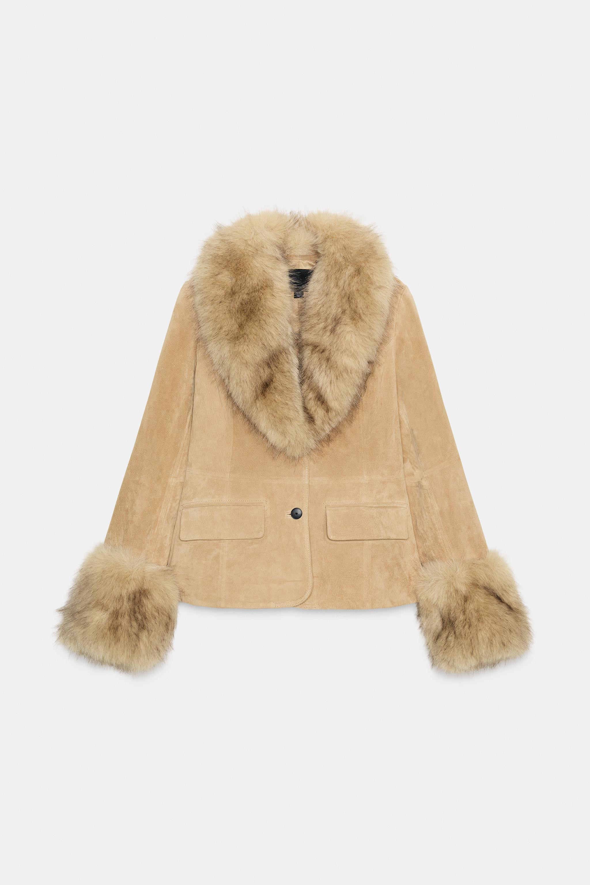 TAILORED 100% SUEDE LEATHER BLAZER WITH FAUX FUR | Zara US