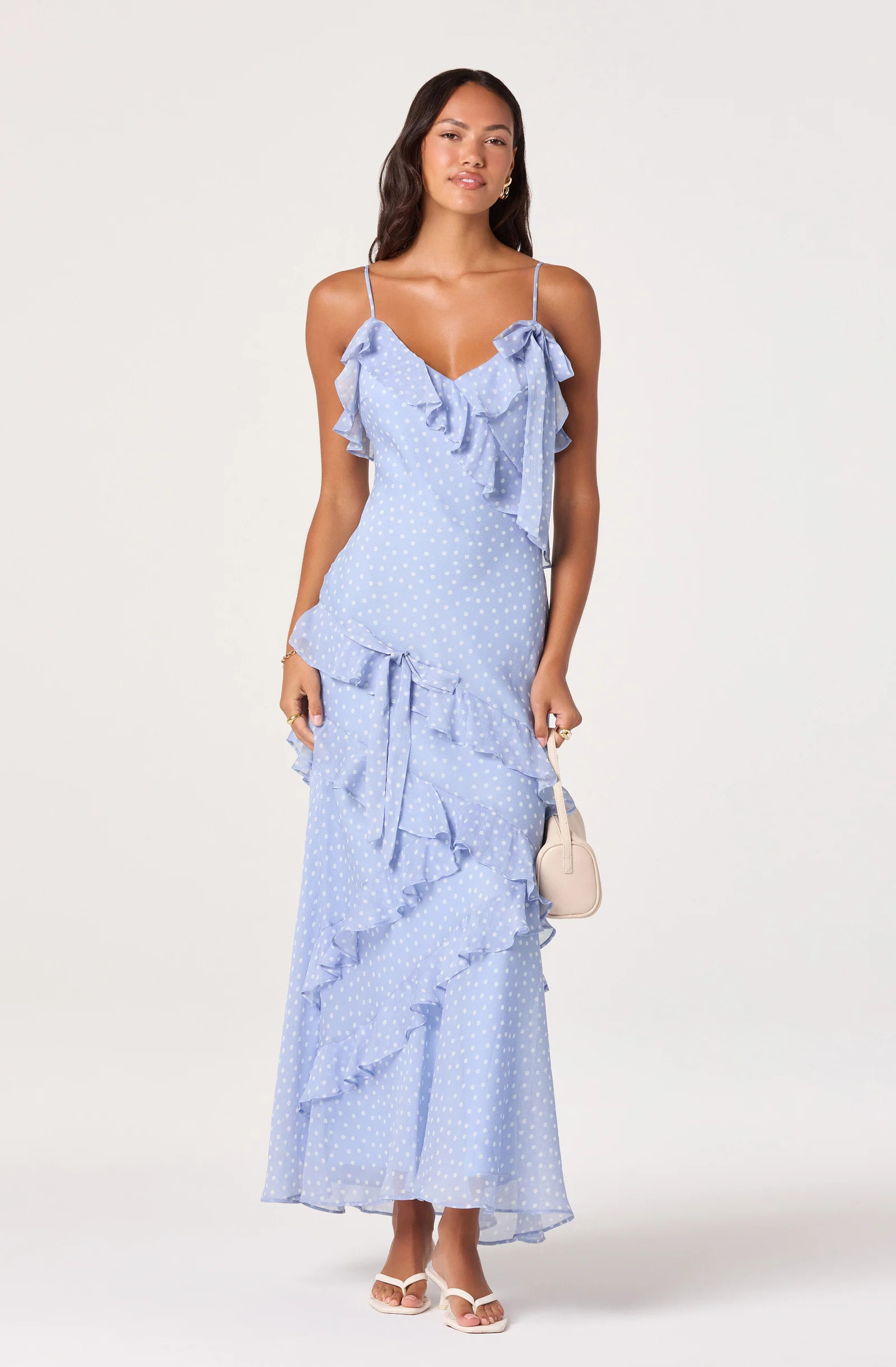 Amiya Chiffon Maxi Dress - Blue polka dot / XS | ASTR The Label (US)