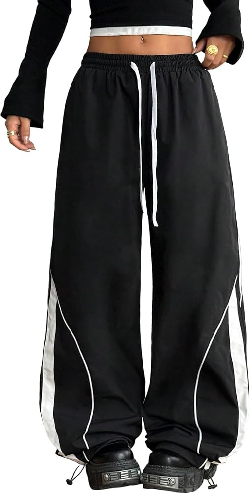 ZAFUL Womens Parachute Pants Y2K Wide Leg Cargo Sweatpants with Pockets | Amazon (US)
