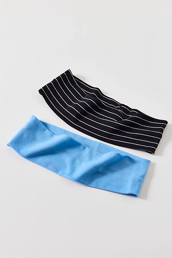 Soft & Stretchy Wide Knit Headband Set in Light Blue/Black Stripe, Women's at Urban Outfitters | Urban Outfitters (US and RoW)