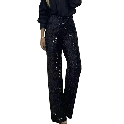 Skymirror Women Sequins Long Pants High Waist Slim Fit Shining Trousers Solid Color Elastic Flare... | Walmart (US)