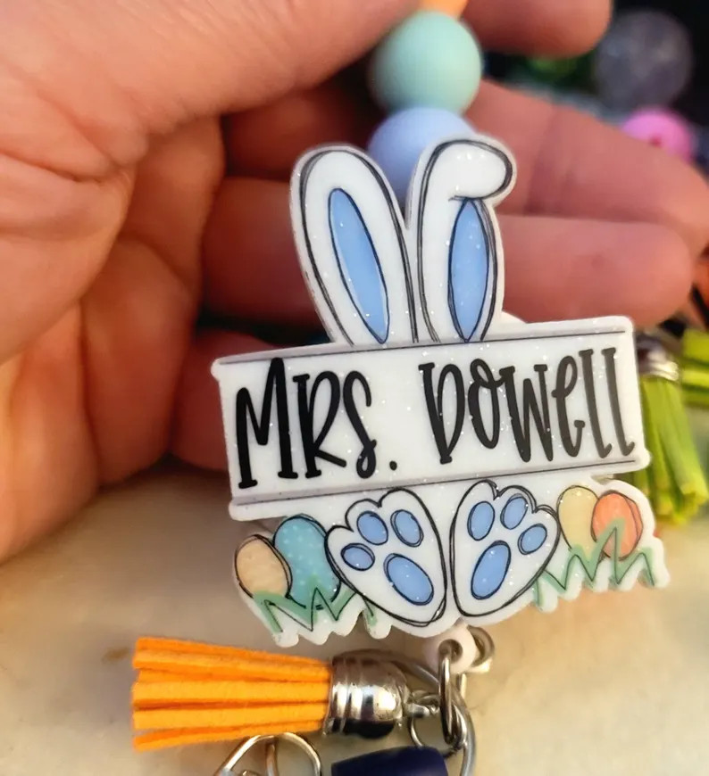 Personalized Beaded Lanyard - Split Bunny Name Tag Holder - Cute Pastel Badge Holder for Nurses T... | Etsy (US)