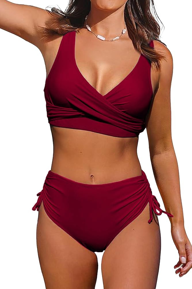 Women's High Waisted Bikini Twist Front Tie Back 2 Piece Swimsuits | Amazon (US)