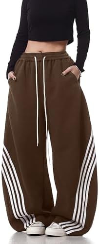 EMMIOL Women’s Y2K Baggy Barrel Striped Sweatpants High Waisted Wide Leg | Amazon (US)