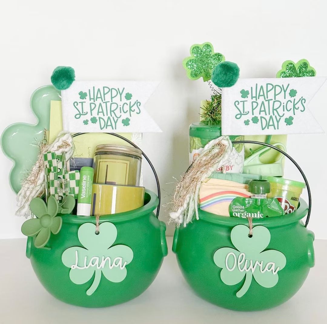 Shamrock Gift Basket Tag, Four Leaf Clover Saint Patricks 3D Layered Wood Name Tag - Etsy | Etsy (US)