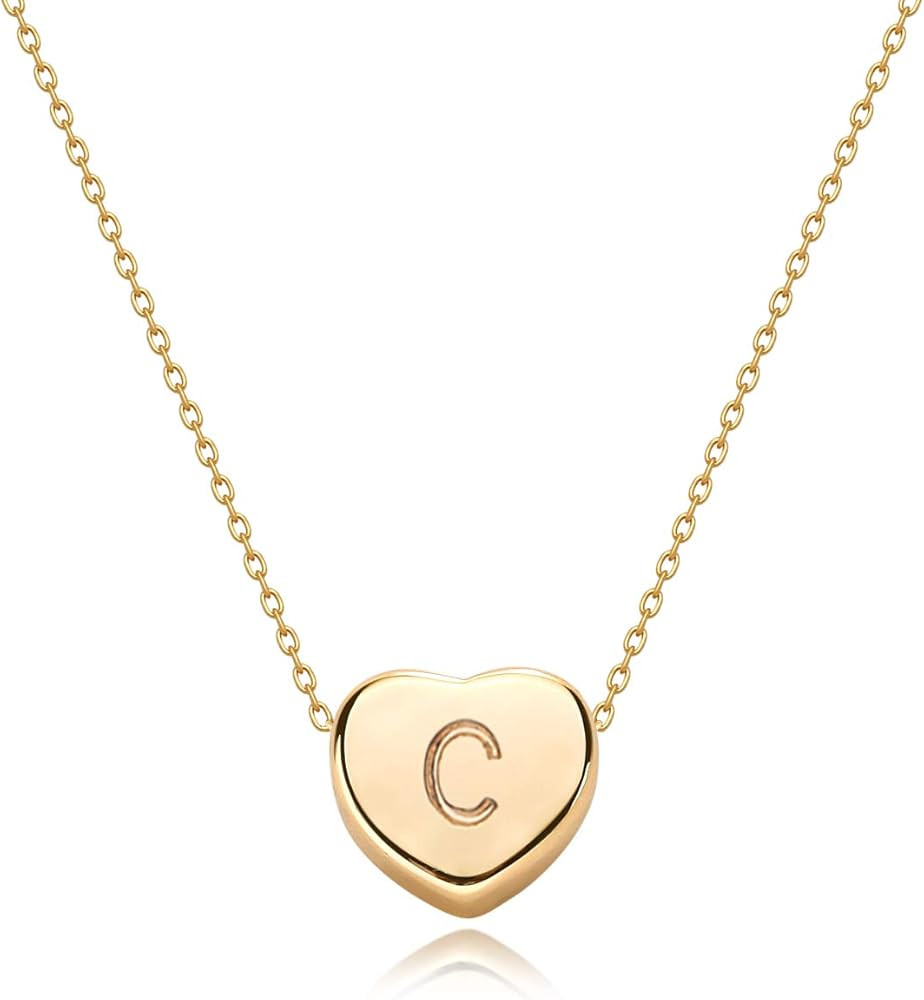 Tiny Gold Initial Heart Necklace-14K Gold Filled Handmade Dainty Personalized Letter Heart Choker Ne | Amazon (US)