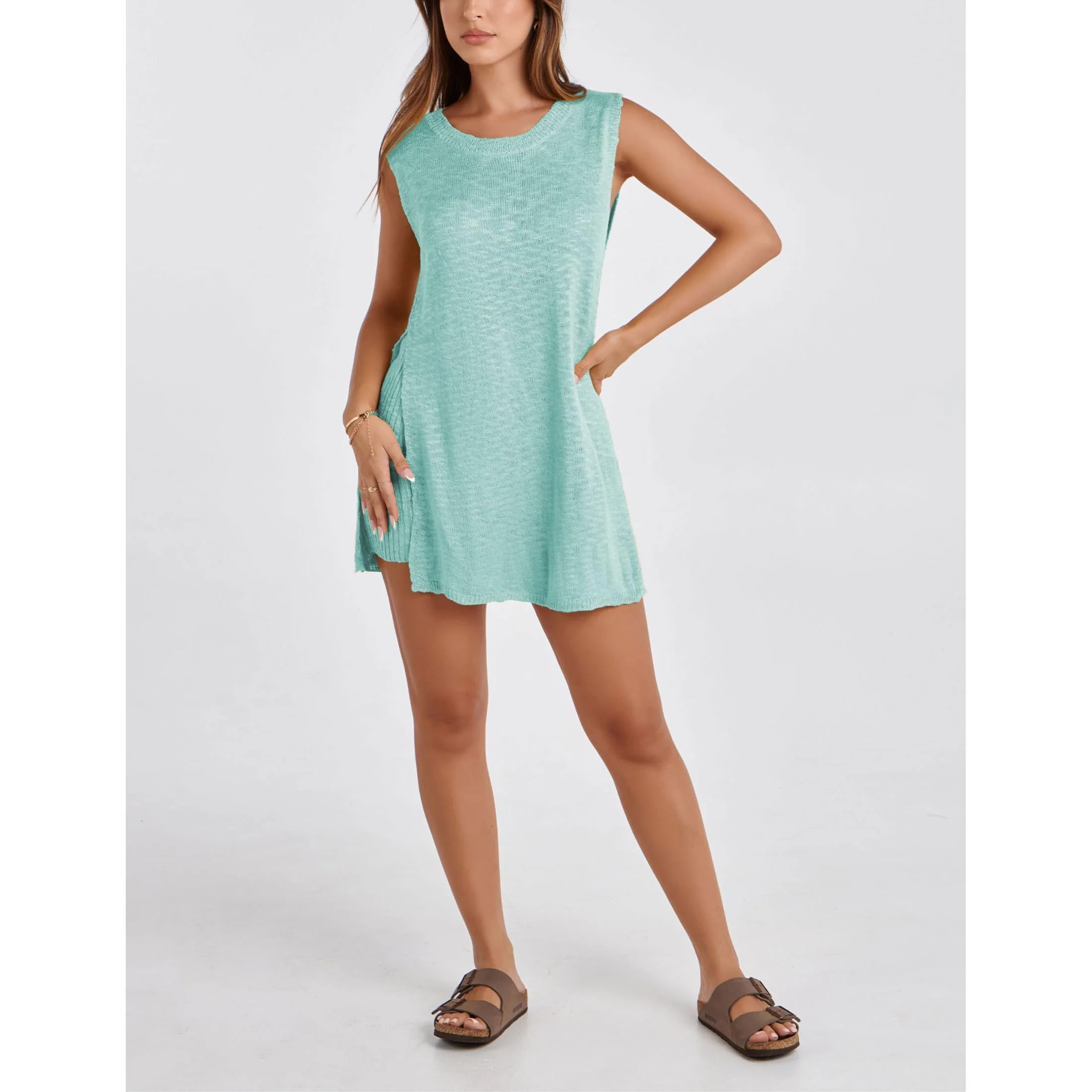 PUWEI Women's Summer Two Piece Outfits Sleeveless Knit Sweater Tunic Top and Shorts Beach Vacatio... | Walmart (US)