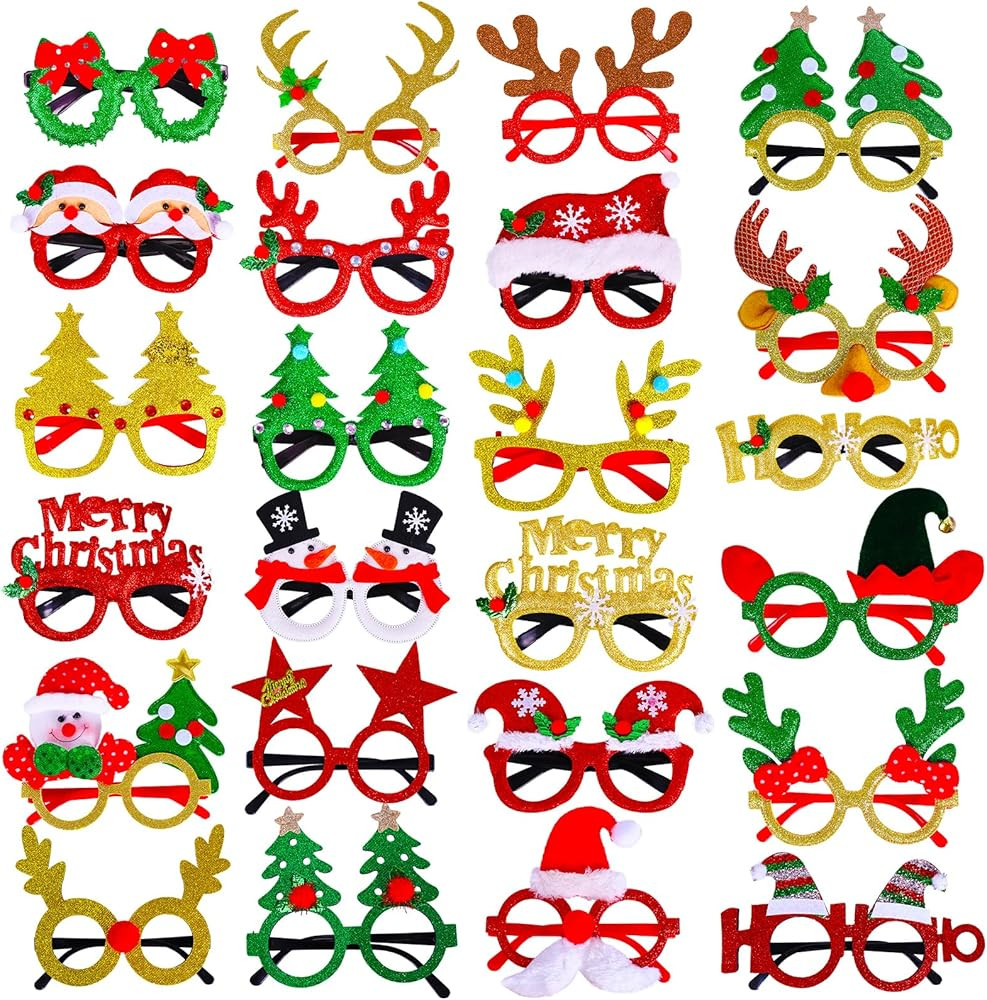 Max Fun 24pcs Christmas Glitter Party Glasses Frames with 24 Designs Decorations Accessories for ... | Amazon (US)