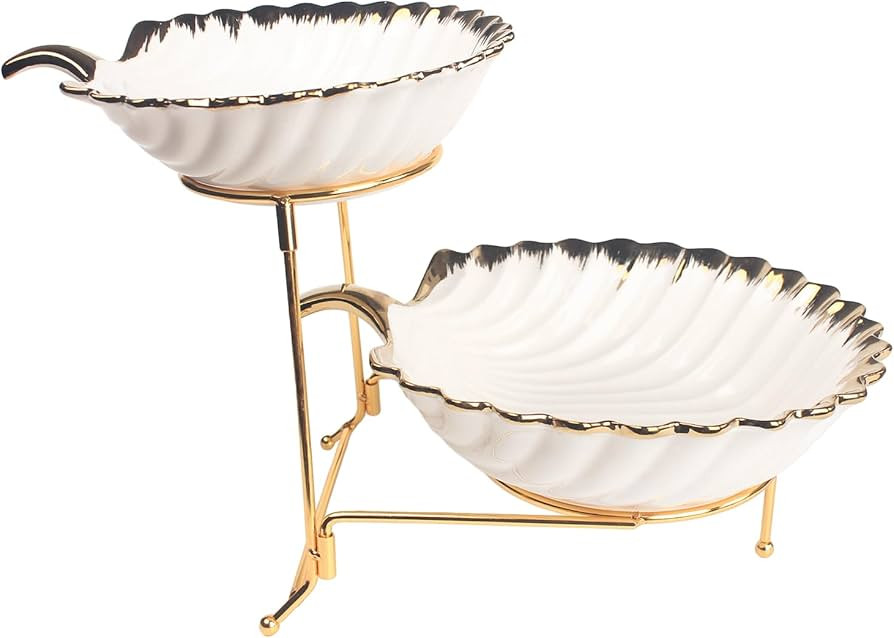 3-Tier Serving Rack with Ceramic Serving Bowls, Foldable Gold Stand with 3 Pieces 8.9"/11" Gold R... | Amazon (US)