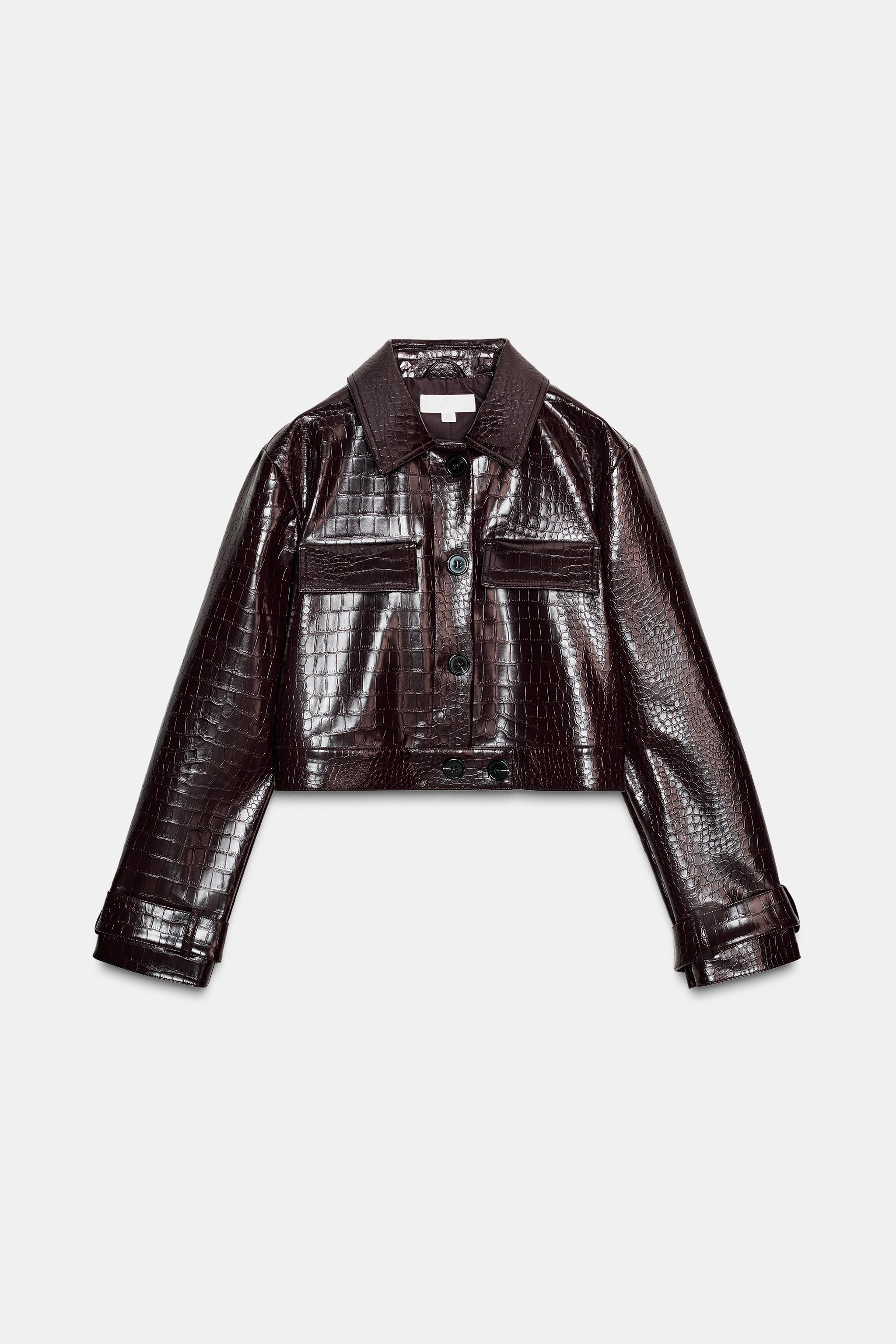CROPPED FAUX LEATHER ANIMAL EMBOSSED JACKET | Zara US