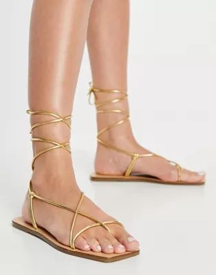 ASOS DESIGN Fresh strappy sandals in gold | ASOS (Global)