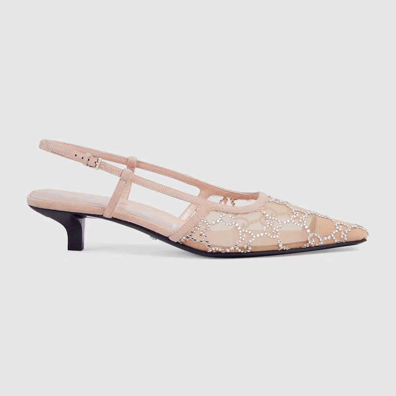 GUCCI Women's GG Crystal Slingback Pump, Neutral, Fabric | Gucci (US)