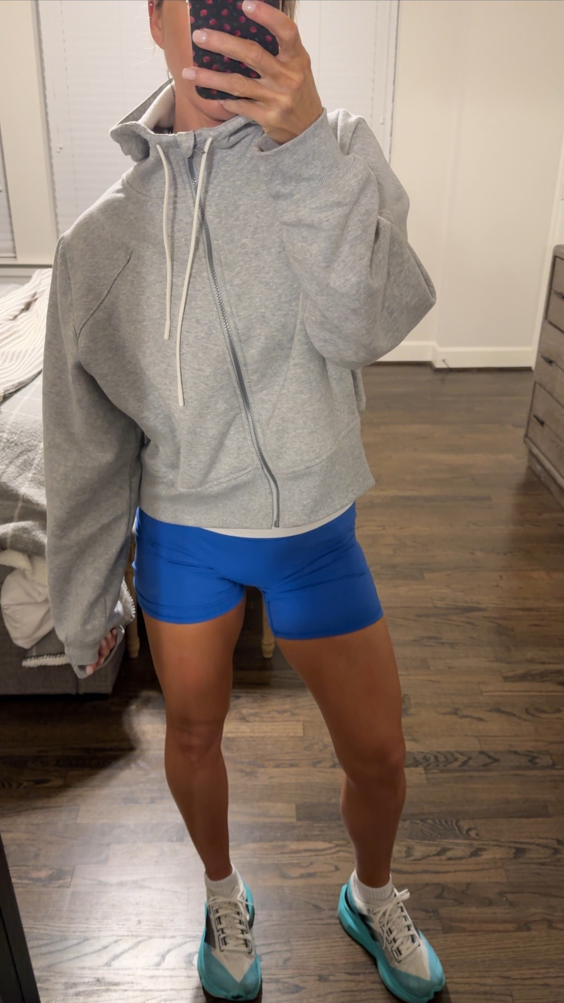 Workout fit 12/4! Wearing size L in Amazon biker shorts. Sized up to XL in workout hoodie - new balance running shoes, sized up .5 size! 

#LTKActive #LTKFindsUnder50 #LTKSaleAlert