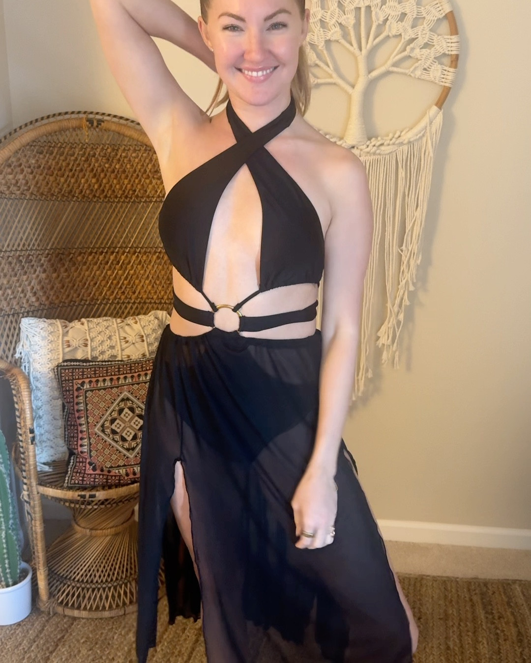 Black bikini with built in cover up. Great for a music festival 

#LTKStyleTip #LTKParties #LTKSeasonal