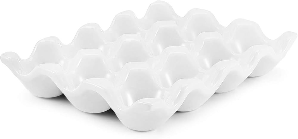 Flexzion 12 Eggs Ceramic Egg Holder, 12 Porcelain Egg Tray Storage Box, Non-Slip Egg Plate, Egg H... | Amazon (US)