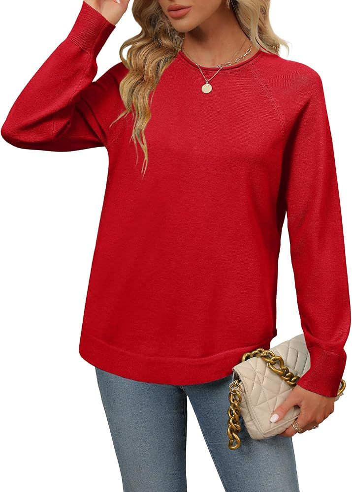 ZESICA Women's Fall Oversized Crew Neck Sweater 2024 Long Sleeve Solid Color Casual Knitted Pullo... | Amazon (US)