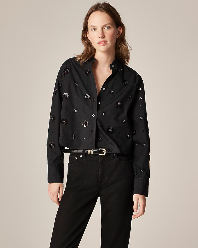 Étienne cropped button-up shirt in embellished cotton poplin | J. Crew US