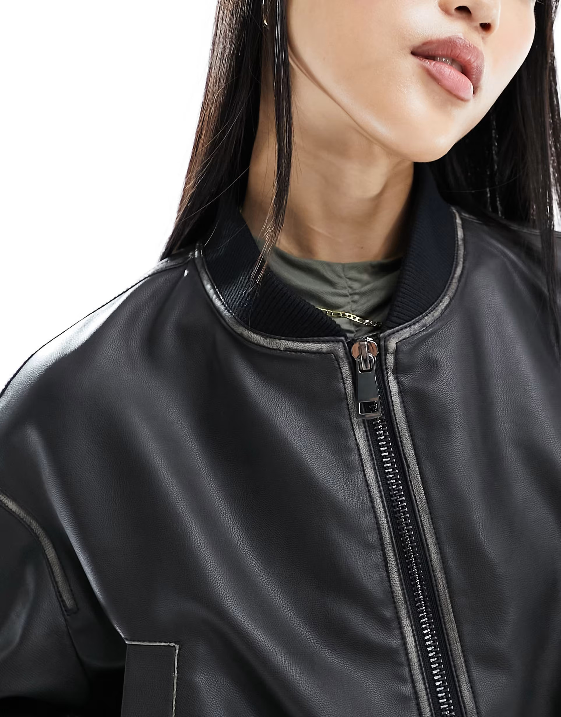ASOS DESIGN faux leather cropped bomber jacket in washed black | ASOS | ASOS (Global)