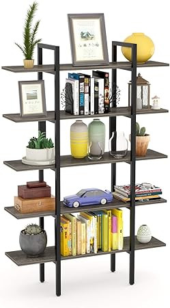 Teraves 5-Tier Bookshelf Wood Bookcase with Metal Frame Book Shelf Organizer Storage Display Shel... | Amazon (US)