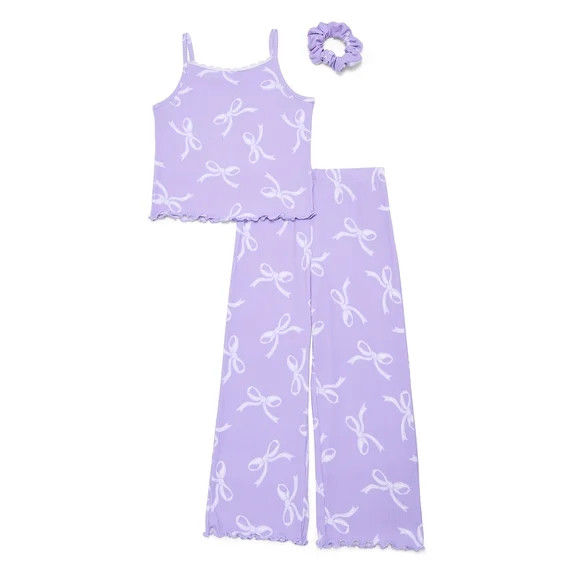 Wonder Nation Girls Pajama Tank Top and Pants with Scrunchie Set, 3-Piece, Sizes 4-18 | Walmart (US)